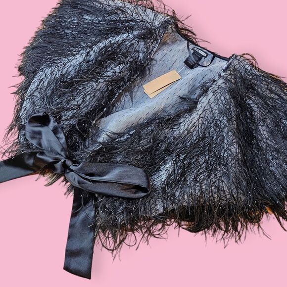 Steve Madden NWT Faux-Feather Black Metallic Shrug - Picture 8 of 9
